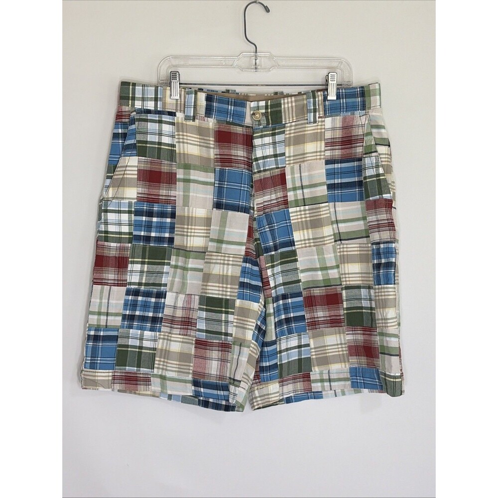 IZOD Madras 100% Cotton Mens Shorts Sz 36 Green Blue Red Made in India Spg 2010